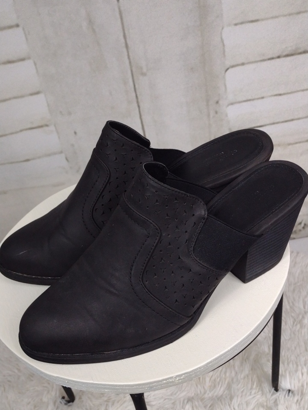cloudwalkers Black Perforated Slip-On Block Heel Mules Size 11